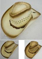 Paper Straw Cowboy Hat [Open Weave/Beaded Hat Band]